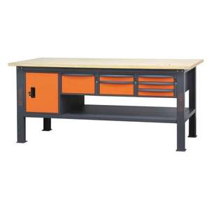 BETA 2,1 m Banco de trabajo con encimera de madera 6 cajones Módulo de puerta Gabinetes de herramientas - Product Image 1