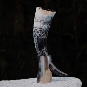 Corne à boire viking polie en corne de bœuf avec support, qualité supérieure, corne à boire viking en agate d'Inde - Product Image 4