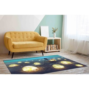 Tapis imprimé avec motif de lune brillante - Moderne, épais, facile à nettoyer, avec poils doux - Product Image 4