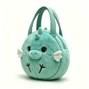 customized dragon plush <b>purse</b>,Fluffy animal-shaped faux leather handle bag,<b>Cute</b> turquoise dragon plush bag - Product Image 4