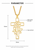 Collier tendance ARNAN avec pendentif croix rose, en acier inoxydable plaqué argent, bijou religieux chrétien, cadeau pour femme, motif floral