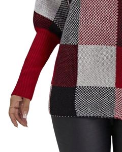 Women <b>Red</b> Black White Checkered Turtleneck Sweater Winter Knitted Pullover Long Sleeve Casual Fashion Top For Women Winter Wear - Product Image 5