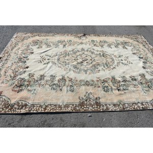 พรมขนสัตว์สีเบจสีน้ำตาล6.2x9.4ฟุตแบบตุรกีดีไซน์แบบเย็บปะติดสำหรับทางเข้าห้องนั่งเล่นหรือห้องนอน - Product Image 3