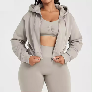 Custom logo Wholesale Crop Tops Women <b>Hoodie</b> Screen Print Long Sleeve Blank Thick Crop <b>Zip</b> <b>up</b> <b>Hoodie</b> OEM - Product Image 1