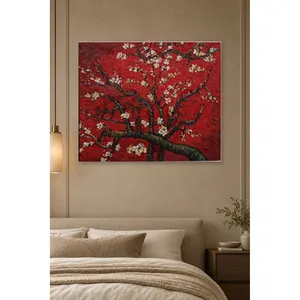 Impression sur toile Fida Van Gogh, fleurs d'amande sur fond rouge - Product Image 4