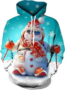 Sweat à capuche de Noël pour hommes 100% coton Design brodé entièrement imprimé Vêtements d'hiver chauds - Product Image 4