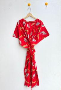 Caftan floral en coton indien fait à la main Long Boho Caftan pour femmes pour la plage Cover-Up Maternity Maxi Sleepwear Casual Natural - Product Image 5