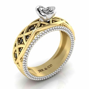 Elegante diamante redondo oro amarillo dos tonos 925 plata esterlina Heartily Beads Rose anillo de compromiso para mujeres mayorista - Product Image 3