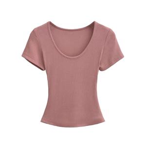 Camiseta corta con hombros descubiertos para mujer, tela elástica suave, ajustada, cuello en U, ropa de discoteca de moda y estilo callejero de verano 2025 - Product Image 1