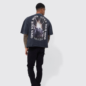 Streetwear Distressed Vintage Acid Wash T-shirt Custom Logo Embroidery Graphic Washed T Shirts Oversize Men Washed <b>Tshirt</b> - Product Image 4