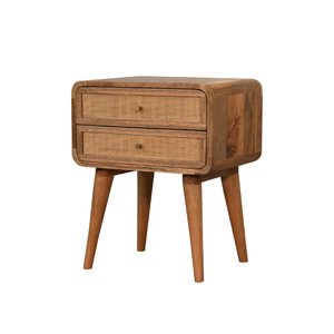 Mesitas de noche de madera de fabricación de fábrica para dormitorio con cajón de ratán Diseño rústico hecho por artesanos vietnamitas B2B - Product Image 1
