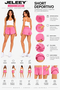 Shorts de Cintura Alta con Cordón y Bolsillos, Transpirables, de Secado Rápido, Sin Costuras, de Spandex/Poliéster, Ropa Deportiva para Mujer - Product Image 1