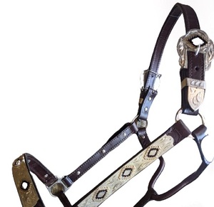 Halter de equitación inglés de cuero Premium de alta calidad con herrajes chapados en plata fina pesada Productos de caballo combinados en blanco y negro - Product Image 1