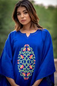 New Stylish <b>Women</b> Floral Embroidered Solid Blue Color Exclusive Knee Length Short <b>Kaftan</b> - Product Image 2