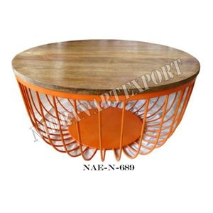 Table basse industrielle et vintage en bois de manguier massif et en métal pour la maison Design antique pour un usage général dans le salon - Product Image 3