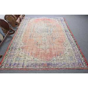 Tapis turc, grand tapis vintage 6,2x9 pieds, tapis camouflage rouge et bleu - Product Image 1