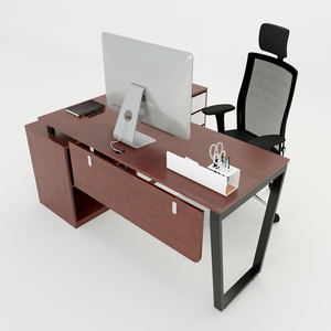 HBTC022 โต๊ะทำงานผู้บริหารรุ่นร่วมสมัย ขนาด 160x140 ซม. ทำจากไม้เนื้อแข็ง ดีไซน์ทรงสี่เหลี่ยมคางหมู รูปตัวแอล เฟอร์นิเจอร์สำนักงานสำหรับห้องนอน ต้องประกอบเอง - Product Image 1