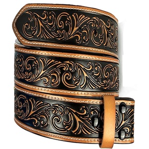 Cinturón de herramientas de cuero occidental con estilo para hombre grabado floral duradero con botón a presión para cambio de hebilla - Product Image 3