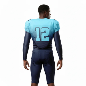 Ensemble d'uniformes de football américain pour hommes, sublimé, numéro 12, bleu marine, polyester respirant, ajusté, manches longues, taille adulte - Product Image 2