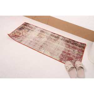 Vintage Small Rug 1.7x3.8 ft, <b>Red</b> Blue Abstract Rug <b>Wool</b> - Product Image 1