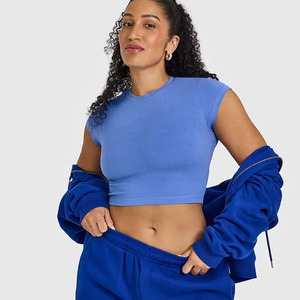 Plua Size Glaucous Blue 100% algodón camiseta de mujer Casual ligero transpirable y elegante diseñador relajado ajuste gimnasio entrenamiento camiseta - Product Image 3