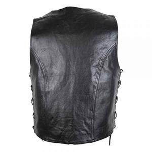 <b>Black</b> Genuine Cowhide Leather Autumn Breathable <b>Vest</b> with Unique Covered Button Closure and Laced Adjustable Sides - Product Image 5