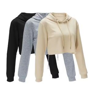 Factory Price <b>Ladies</b> Loose <b>Long</b> Sleeve Pullover Polyester Cotton Blank Oversize OEM Custom Crop <b>Top</b> Women's Hoodies - Product Image 1
