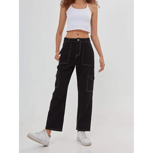 New style streetwear tapered fit slim fit 100% cotton cargo pants jogger with wide pocket breathable pants for <b>women</b> - Product Image 5
