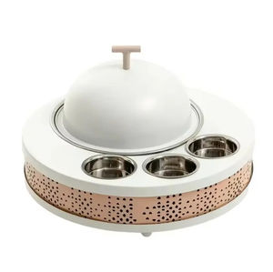 Serveur de nourriture élégant en métal bleu et blanc de forme ronde idéal pour les solutions décoratives de chauffe-plats pour les mariages et les repas d'hôtel - Product Image 5