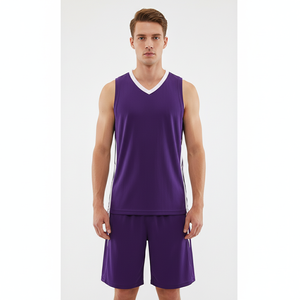 Ensemble de shorts de basket-ball de style universitaire américain en gros, taille américaine, bordure unie, logo personnalisé, uniforme de basket-ball 100% - Product Image 6