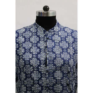 Women's Reversible Blue <b>Kantha</b> Stitch Cotton <b>Jacket</b> Floral Print Lightweight Bomber Style Patchwork Decoration Short Leather - Product Image 4