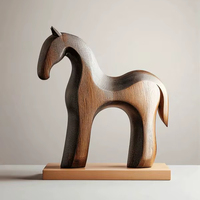 Figurine de cheval en bois fabriquée à la main Statue d'animal rustique Sculpture de cheval en bois minimaliste Style nordique décor à la maison ornement de Table