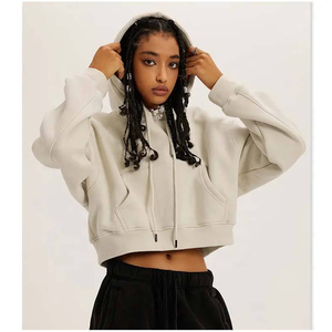 บริการ OEM ปี 2025 เสื้อฮู้ดครอปท็อปผ้าฝ้ายใหม่สำหรับผู้หญิง สไตล์ไฮสตรีท โลโก้แบบกำหนดเอง เสื้อผ้าสตรีทแวร์ แขนยาว ปิดชายเสื้อ ใส่ได้ทั้งฤดูหนาว ฤดูร้อน และฤดูใบไม้ผลิ - Product Image 1