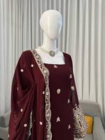 Presentamos la Nueva Colección: Conjunto de Top-Palazzo y Dupatta de Georgette Sintético Pesado, Completamente Cosido, Elástico, Reversible, Listo para Fiestas y Bodas