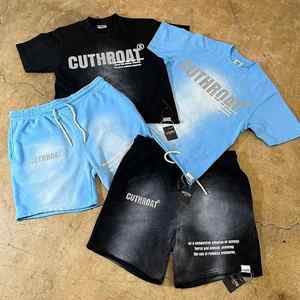 Ensemble 2 pièces d'été pour homme, T-shirt et short, style streetwear, respirant, 100% coton, imprimé sérigraphié - Product Image 1