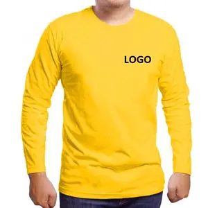 2024 긴 소매 T 셔츠 남성 편안한 맞는 전체 소매 가을 겨울 통기성 면 캐주얼 노란색 긴 소매 t 셔츠 소년