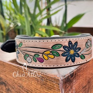 Nouveau collier de chien en cuir sculpté à la main formation florale collier de chiot rembourré haute qualité en cuir véritable colliers de chien confortables - Product Image 1