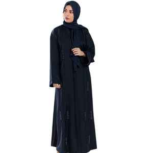 Nuevo diseño personalizado tradicional patrón sólido musulmán Abaya Vestido Mujer estilo modesto manga larga de talla grande hasta el suelo cuello en V - Product Image 1