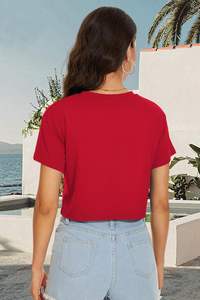 Tops cortos de verano para mujer, camisetas de manga corta con cuello redondo, blusa informal holgada de algodón/poliéster/Rayón/Spandex - Product Image 5