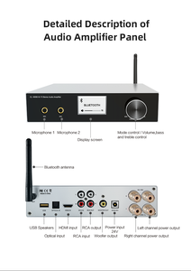 Amplificador de Audio Estéreo Profesional para Karaoke en Casa, 2x50W, Compatible con RCA/Fibra Óptica/USB/Micrófono - Product Image 5