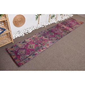 Tapis turc vintage 2x10,7 pieds, tapis persan en laine rose Herki - Product Image 4