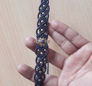 Handmade Black Macrame <b>Bracelet</b> Boho <b>Adjustable</b> Cuff with Brass Charm Unisex Tribal Jewelry Gift - Product Image 4