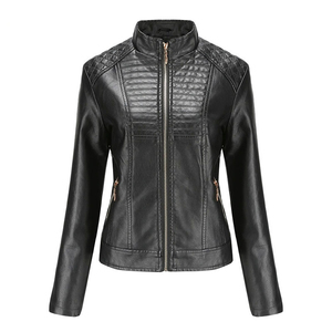 Veste en cuir noir printemps automne veste de motard pour femmes manteau en cuir pour femmes de bonne qualité veste en simili cuir pour femmes personnalisée - Product Image 4
