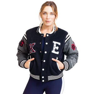 Chaqueta universitaria de algodón y poliéster para Mujer | Chaqueta de bombardero de béisbol universitaria personalizada OEM ODM con bordado y diseño de puños acanalados - Product Image 1