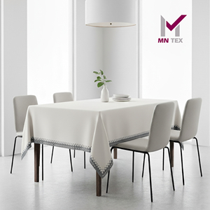 Nappe rectangulaire géométrique moderne personnalisable en polycoton tissé teint en fil, durable, pour hôtel, fête, événement, maison - Vente en gros SPYTC - Product Image 1