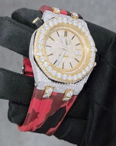 Men's Luxury Miyota Automatic Quartz Analog Stainless Steel 40mm Fashion <b>Watch</b> with VVS Moissanite and <b>Rubber</b> Band Iced Out - Product Image 2