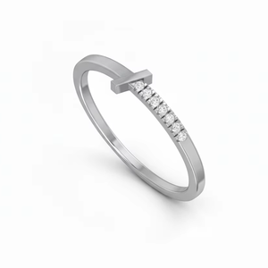 Anillo de Lujo para Mujer con Barra en T de Oro de 14K y Diamantes Naturales con 07 Piedras Redondas de Corte Brillante |   Joyas de Uso Diario Chapadas en Oro de 0.03 Quilates - Product Image 1