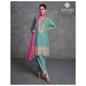 นักออกแบบล่าสุดลําดับการเย็บปักถักร้อยผ้าไหม Organza ทํางานชุด Palazzo โดย Fab Zone - Product Image 3