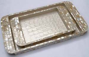 Bandeja redonda de nácar con asa elegante, bandeja decorativa para el hogar, exhibición de postres, accesorios de Hotel de Indian Metal World - Product Image 4