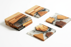 Luxury Durable Handcrafted Wooden Resin <b>Coaster</b> Collection Solid Wood Base Crystal Clear Epoxy Resin UV Printed American Style - Product Image 2
